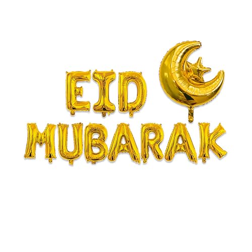 Kistreao Eid Mubarak Luftballons Banner 40,6 cm Eid Mubarak Folienballons Gold Stern Mond Mylar Ballon Kit Eid Dekorationen für Ramadan Feiern Eid Mubarak Party Supplies von Kistreao