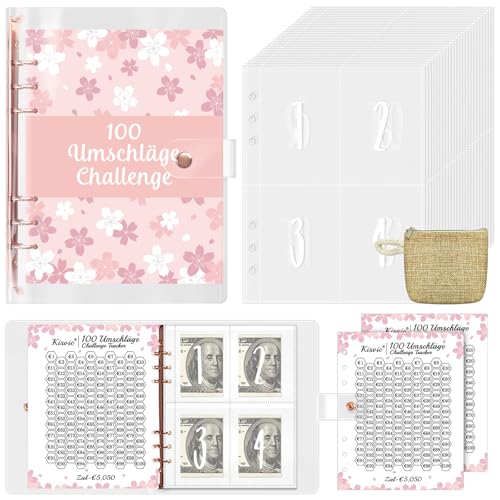 Kisvic Sparbuch für Geld Challenge, 100 Umschläge Challenge Deutsch, A5 Ringbuch Sparen Organizer Geld mit Mini Geldbeutel, Budgetplaner Geld Sparen Mappe für 5050 Euro Kisvic Sparbuch für Geld Challenge, 100 Umschläge Challenge Deutsch, A5 Ringbuch Sparen Organizer Geld mit Mini Geldbeutel, Budgetplaner Geld Sparen Mappe für 5050 Euro von Kisvic