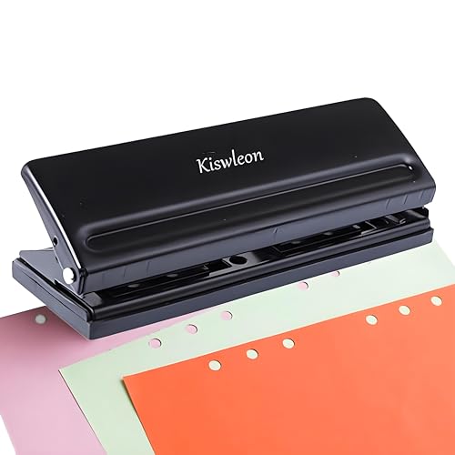 Kiswleon 6 Fach Locher Binder Puncher,Büro Binder Puncher für Verstellbare Abstände Metall Locher für A3 A4 A5 A6 B3 B3 B4 B5 B6 B7 Größe Sechs Ringbuch Planer,8 Blatt Stanzkapazität(Schwarz) von Kiswleon