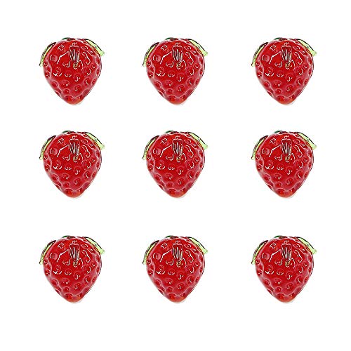 KitBeads 10 Stück Glasperlen Erdbeerperlen Sommer Niedliche Lampwork Obst Perlen Imitation Lebensmittel 3D Rote Erdbeere Perlen für Schmuckherstellung Armbänder von KitBeads