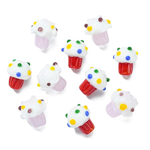 KitBeads 10 stücke 2 Farben Lampwork Cupcake Perlen Undurchsichtig Handgemachte Dessert Lebensmittel Perlen Nette Süße Muffin Lebensmittel Kuchen Lampwork Perlen für Schmuckherstellung von KitBeads