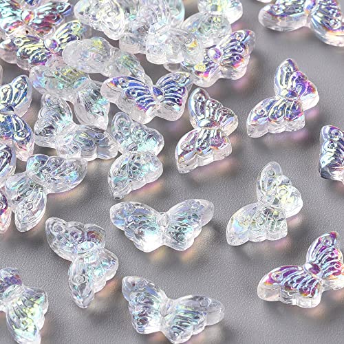 KitBeads 100 Stück Glasperlen Schmetterling Kristall AB Farbe Schmetterling Perlen Mini Lampwork Schmetterling Form Perlen für Schmuckherstellung Bulk von KitBeads