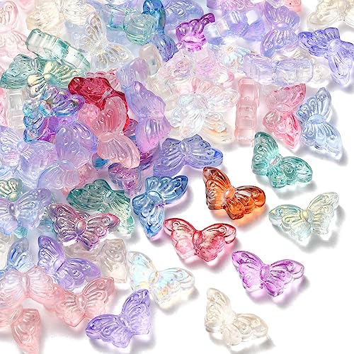 KitBeads 100 Stück zufällig gemischte transparente Glasperlen mit Schmetterlingsmotiv, mehrfarbig, klare Kristall-Schmetterling-Perlen für Schmuckherstellung, Armbänder von KitBeads