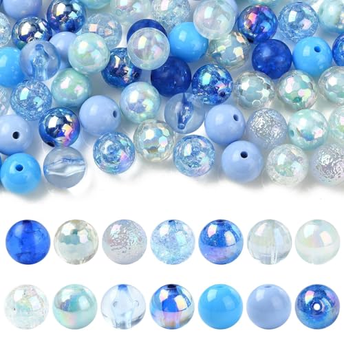 KitBeads 100 Stück zufällige 16 mm blaue Acrylperlen, rund, groß, klobig, Ozean-Thema, Perlen für Armbänder, Stifte, Halsketten, Schlüsselanhänger, Schmuckherstellung von KitBeads