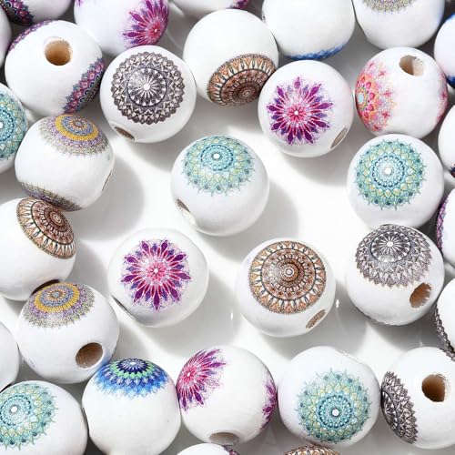 KitBeads 100 Stück zufällige Blumendruck-Perlen, runde Perlen, großes Loch, bemalte Holzperlen für Schmuckherstellung, Armbänder, Halsketten, Großpackung KitBeads 100 Stück zufällige Blumendruck-Perlen, runde Perlen, großes Loch, bemalte Holzperlen für Schmuckherstellung, Armbänder, Halsketten, Großpackung von KitBeads