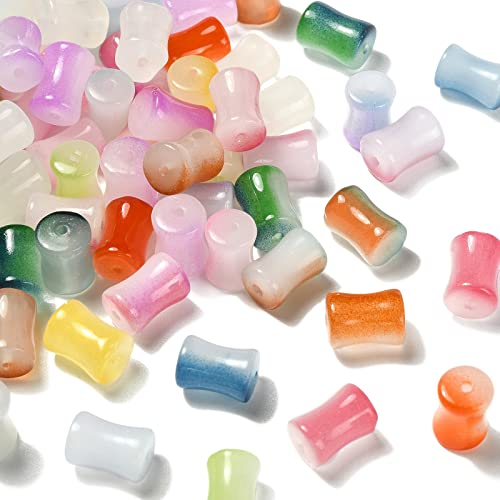 KitBeads 100 Stück zufällige Glas-Bambus-Abstandshalter-Perlen bunte Farbverlaufs-Folien-Säulenperlen Lampwork runde Röhren-Bambus-Form-Perlen für Schmuckherstellung von KitBeads