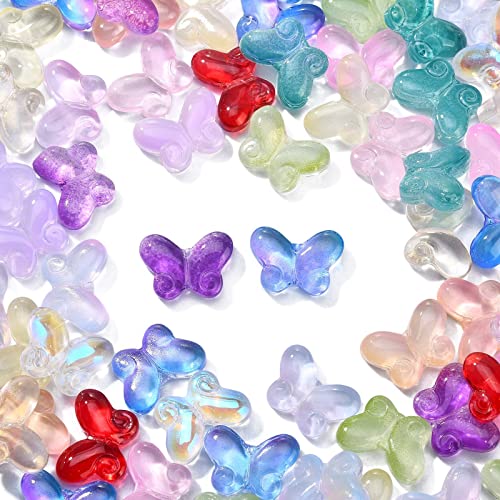 KitBeads 100 Stück zufällige Glas-Schmetterlingsperlen, Kawaii, transparente Tier-Insektenperlen, handgefertigte Lampwork, bunte Schmetterlingsperlen für die Schmuckherstellung von KitBeads