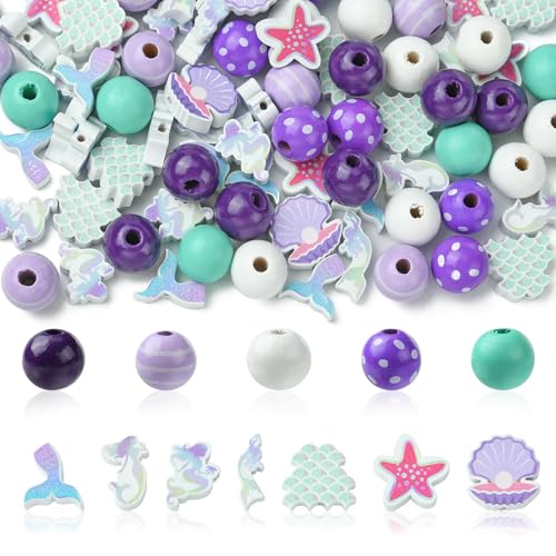KitBeads 100 Stück zufällige Ozean-Holzperlen, lila, Meeresperlen, Holz, Meerjungfrau, Muschel, Meeresleben, Perlen für Armbänder, Schmuckherstellung, Halsketten, Handwerk, Großpackung KitBeads 100 Stück zufällige Ozean-Holzperlen, lila, Meeresperlen, Holz, Meerjungfrau, Muschel, Meeresleben, Perlen für Armbänder, Schmuckherstellung, Halsketten, Handwerk, Großpackung von KitBeads