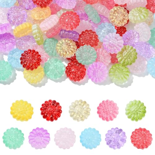 KitBeads 100 Stück zufällige transparente Gänseblümchen-Perlen, Sommerblumen, Mini-Glasperlen für Schmuckherstellung, Armbänder, Halsketten, Ohrringe, Bastelarbeiten von KitBeads