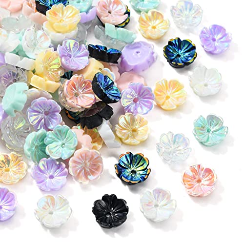 KitBeads 100 Stück zufällige undurchsichtige Blumen-Perlenkappen bunte schillernde Blumenperlen flache Rückseite Mini-Blumen-Abstandshalter Perlen für Schmuckherstellung Bulk von KitBeads