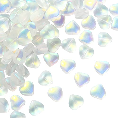 KitBeads 100pcs Transparent AB Glas Herz Perlen Valentinstag Liebe Herz Perlen Lampwork Frosted Weiß Herzförmige Perlen für Schmuckherstellung Bulk von KitBeads
