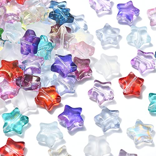 KitBeads 100pcs Zufällige Glas Stern Perlen Tiny Cute Lampwork Little Star Perlen Transparent Bunte Stern Geformte Perlen für Schmuck Machen Bulk von KitBeads