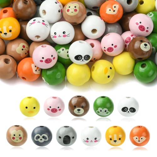 KitBeads 110 Stück runde Perlen mit Tiermotiven, niedliches Schwein, Panda, Katze, Hund, Holz, großes Loch, Perlen für Schmuckherstellung, Armbänder, Schlüsselanhänger, Basteln KitBeads 110 Stück runde Perlen mit Tiermotiven, niedliches Schwein, Panda, Katze, Hund, Holz, großes Loch, Perlen für Schmuckherstellung, Armbänder, Schlüsselanhänger, Basteln von KitBeads