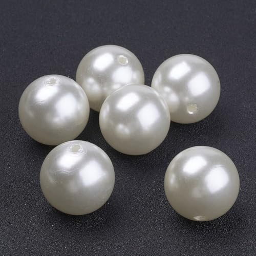 KitBeads 120 Stück 20 mm Acryl-Imitationsperlen große Kaugummi-Kugelperlen klobige Perlen zarte elfenbeinfarbene Perlen für Schmuckherstellung Armbänder Bulk von KitBeads