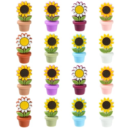 KitBeads 16 x Sonnenblumen-Silikonperlen, Frühlings-3D-Gummi-Blumenperlen, bunte Blumentopf-Perlen für Schmuckherstellung, Schlüsselanhänger, Stifte, Basteln, Großpackung von KitBeads