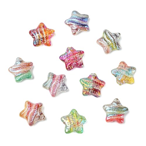 KitBeads 18 Stück zufällige sternförmige Perlen, Ozean, Strand, bunte Streifen, bedruckte Harz-Sternperlen für Schmuckherstellung, Armbänder, Halsketten, Bastelarbeiten von KitBeads