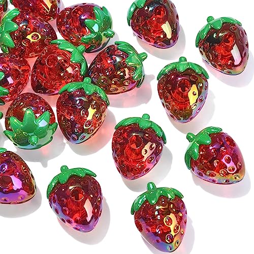 KitBeads 20 Stück 20 mm Acryl Erdbeerperlen Transparent AB plattiert Obst Perlen Kawaii Lebensmittel Irisierende Erdbeerperlen für Schmuckherstellung Bulk von KitBeads