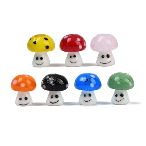 KitBeads 20 Stück zufällige Glas-Pilzperlen mit lächelndem Gesicht, Lampwork, holprige Lebensmittel, Gemüse, Pilz, Perlen für Schmuck, Armbänder, Basteln, Großpackung von KitBeads