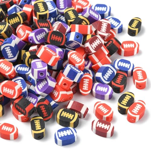 KitBeads 200 Stück zufällige 10 mm Fußball-Perlen, Polymer-Ton, Sport, Rugby-Kugel, Perlen für Schmuckherstellung, Armbänder, Halsketten, Schlüsselanhänger, Handwerk, Großpackung von KitBeads