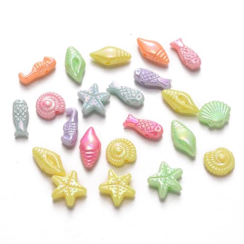 KitBeads 200 Stück zufällige Acrylperlen mit Seestern, Fischen, Muschelperlen, undurchsichtig, für Schmuckherstellung, Armbänder, Halsketten, Handwerk, Großpackung von KitBeads