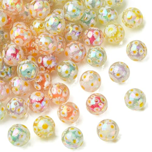 KitBeads 30 Stück zufällige 15 mm große runde Gänseblümchen-Perlen aus Acryl für Armbänder, Halsketten, Ohrringe, Schlüsselanhänger, Basteln, Großpackung von KitBeads