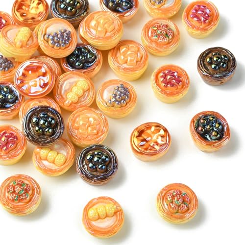 KitBeads 30 Stück zufällige Eier-Tart-Perlen mit Obst, süß, süß, Dessert, Mini-Lebensmittelperlen für Schmuckherstellung, Schlüsselanhänger, Halsketten, Armbänder, Bastelarbeiten von KitBeads