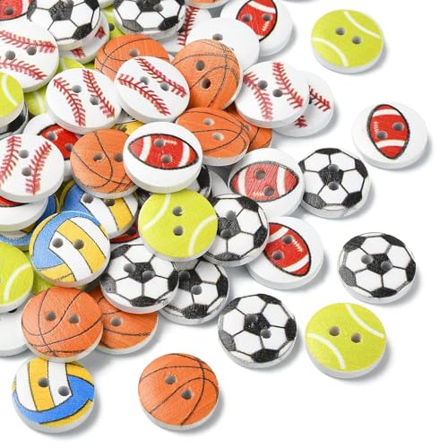 KitBeads 300 Stück zufällige 15 mm Sport-Holzknöpfe Fußball, Fußball, Basketball, Tennisball, dekorative Knöpfe zum Nähen, Kleidung, Scrapbooking, Basteln KitBeads 300 Stück zufällige 15 mm Sport-Holzknöpfe Fußball, Fußball, Basketball, Tennisball, dekorative Knöpfe zum Nähen, Kleidung, Scrapbooking, Basteln von KitBeads