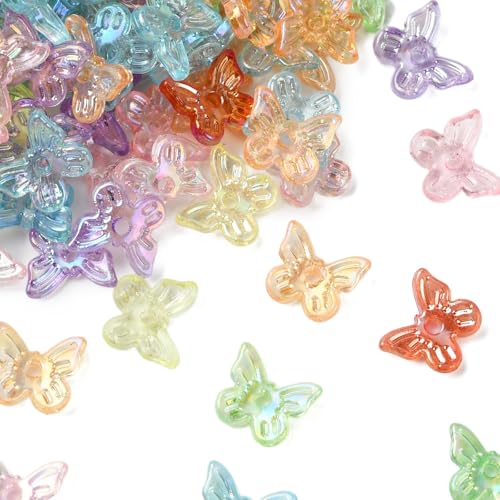 KitBeads 300 Stück zufällige Acryl-Schmetterlings-Perlen, Mini-Insekten, transparente Schmetterlings-Perlen für Schmuckherstellung, Armbänder, Halsketten, Basteln, Großpackung von KitBeads
