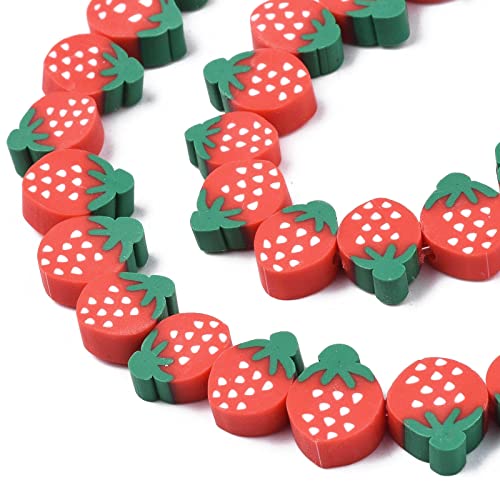 KitBeads 400 Stück Polymer-Ton-Erdbeer-Perlen, Kawaii-Obstscheiben-Perlen, Sommer-Süßigkeiten, rote Beeren-Perlen für Schmuckherstellung, Armbänder, Halsketten von KitBeads