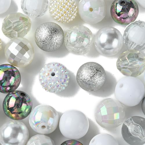 KitBeads 50 Stück 20 mm zufällige silberfarbene Kaugummi-Perlen, rund, weiß, klobige Perlen, schillernde Disco-Kugel für Schmuckherstellung, Großpackung KitBeads 50 Stück 20 mm zufällige silberfarbene Kaugummi-Perlen, rund, weiß, klobige Perlen, schillernde Disco-Kugel für Schmuckherstellung, Großpackung von KitBeads