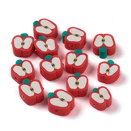KitBeads 50 Stück Polymer-Ton-Apfelperlen, handgefertigt, Apfelform, Mini-Lebensmittel, rote Früchte, Perlen für Schmuckherstellung, Armbänder, Halsketten, Handwerk, Großpackung von KitBeads