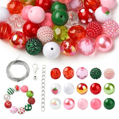 KitBeads 50 Stück zufällige 20 mm Erdbeer-Bubblegum-Perlen, rot-rosa, klobige Kugelperlen, Feder-facettierte Kaugummi-Perlen für Schmuck, Schlüsselanhänger, Stifte, Basteln KitBeads 50 Stück zufällige 20 mm Erdbeer-Bubblegum-Perlen, rot-rosa, klobige Kugelperlen, Feder-facettierte Kaugummi-Perlen für Schmuck, Schlüsselanhänger, Stifte, Basteln von KitBeads