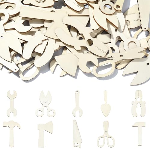 KitBeads 50 Stück zufällige Holzhammer-Aussparung, unlackierte Scherenschlüssel, Holzornamente, Werkzeug, Holzmalerei, Handwerk, Großpackung für Heimwerker, Bastelbedarf von KitBeads