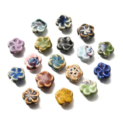 KitBeads 50 Stück zufällige handgefertigte Porzellan-Blumenperlen für die Schmuckherstellung, Armbänder, Halsketten, Stifte, Bastelarbeiten von KitBeads