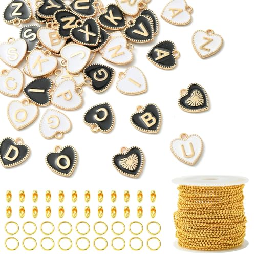 KitBeads 52 x schwarz-weiße Herz-Buchstaben-Anhänger für Schmuckherstellung, Emaille, Initialen, Alphabet-Charms für Armbänder, Tassen, Weinglas, Getränkemarker, Acryl, Kein Edelstein KitBeads 52 x schwarz-weiße Herz-Buchstaben-Anhänger für Schmuckherstellung, Emaille, Initialen, Alphabet-Charms für Armbänder, Tassen, Weinglas, Getränkemarker, Acryl, Kein Edelstein von KitBeads