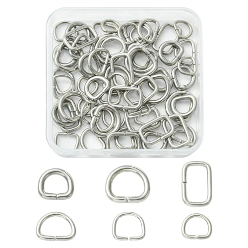KitBeads 60 Stück 6 Stile Edelstahl geschweißt Heavy D Ringe Duty Gurtband Gürtelschnalle Metallringe für Geldbörsen Taschen DIY Zubehör Schlüsselanhänger Gürtel von KitBeads