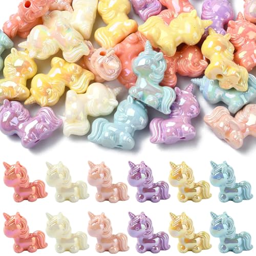 KitBeads Acrylperlen in 6 Farben, Einhornperlen, Regenbogen-Pferd-Perlen, AB-Farbe, klobige Tierperlen für Schmuckherstellung, Armbänder, Schlüsselanhänger, Basteln, 30 Stück KitBeads Acrylperlen in 6 Farben, Einhornperlen, Regenbogen-Pferd-Perlen, AB-Farbe, klobige Tierperlen für Schmuckherstellung, Armbänder, Schlüsselanhänger, Basteln, 30 Stück von KitBeads