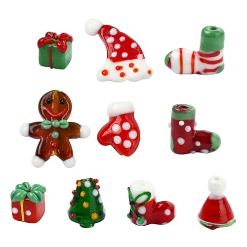 KitBeads Lebkuchen-Glasperlen, handgefertigt, Socken-Handschuh, Weihnachtsmannmütze, Weihnachtsbaumperlen für Schmuckherstellung, Handwerk, 10 Stück KitBeads Lebkuchen-Glasperlen, handgefertigt, Socken-Handschuh, Weihnachtsmannmütze, Weihnachtsbaumperlen für Schmuckherstellung, Handwerk, 10 Stück von KitBeads