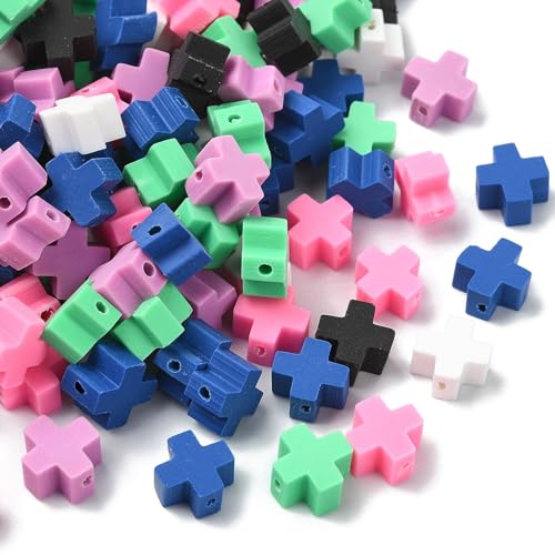 KitBeads Modelliermasse-Kreuzperlen in 6 Farben, klein, religiöser Glaube, kreuzförmige Perlen für Schmuckherstellung, Armbänder, Ohrringe, Halsketten, Basteln, 200 Stück von KitBeads