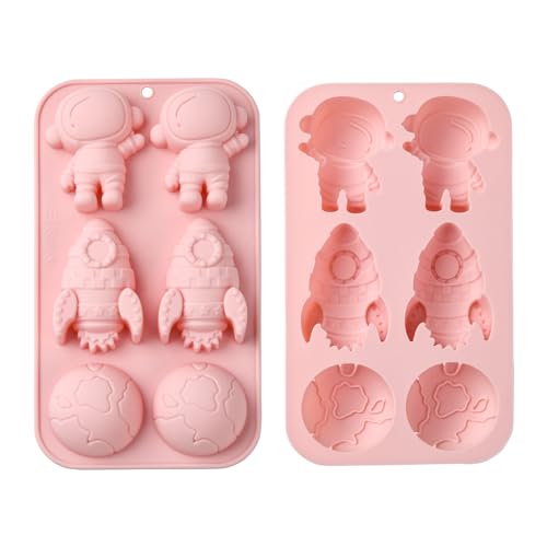 KitBeads Silikonformen mit Weltraum-Motiv, handgefertigt, Erde, Rosa, niedlich, Astronaut, Rakete, für Seife, Kuchen, Süßigkeiten, Dekoration, 2 Stück von KitBeads
