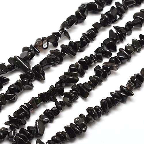 Kitbeads 200–230 Stück natürliche Obsidian-Chip-Perlen, schwarze Kristall-Trommel-Edelstein-Perlen, unregelmäßige schwarze Splitterperlen für Schmuckherstellung, Armbänder von KitBeads