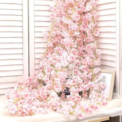 Künstliche Kirschblüten, 100 cm, 6 Stück, künstliche Kirschblüten, Zweige Girlande für rosa Blumen, Girlande, Seide, künstliche Kirschranken, zum Aufhängen für Hochzeit, Party, Sakura, niedliche von KitMent