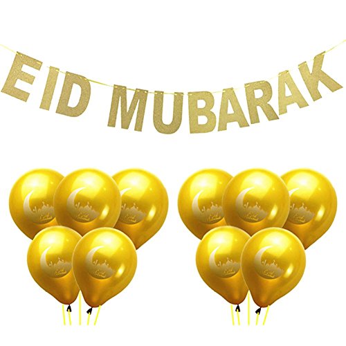Kitabetty Ramadan Eid Mubarak Dekoration Luftballons, Gold Glitter Banner Muslim Ramadan Dekoration / 11PCS von Kitabetty