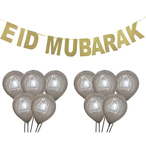 Kitabetty Ramadan Eid Mubarak Dekoration Luftballons, Gold Glitter Banner Muslim Ramadan Dekoration / 11PCS von Kitabetty