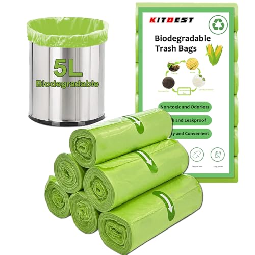 Biomüllbeutel 5 Liter x 120, KITBEST 1.2 gal Bio Müllbeutel 5L Biomülltüten Kompostierbare Müllbeutel Müllsack, Bio Beutel Küchen Lebensmittel Abfallbeutel für Küche, Büro, Wohnzimmer (40 x 45cm) von Kitbest