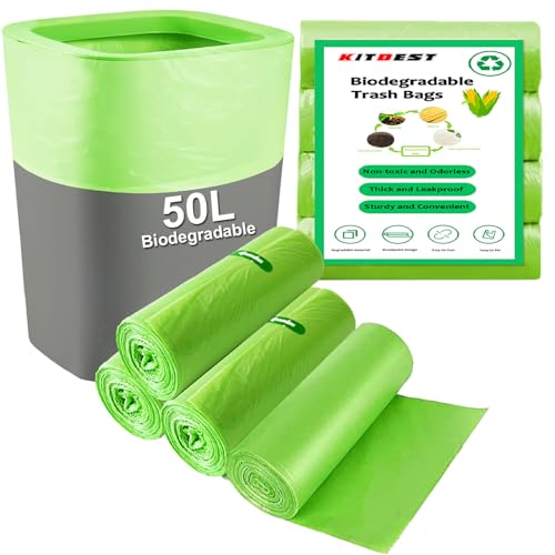 Biomüllbeutel 50 Liter x 60, KITBEST 13 gal Bio Müllbeutel Biomülltüten Kompostierbare Müllbeutel Müllsack, Bio Beutel Küchen Lebensmittel Abfallbeutel für Küche, Büro, Wohnzimmer (60 x 80 cm, Grün) von Kitbest