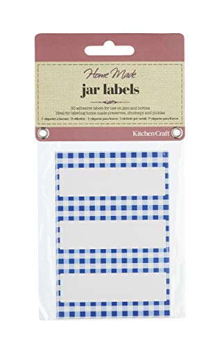 Kitchen Craft KCHMJLAB17, Blaues Gingham-Muster, KitchenCraft Selbstgemachte Etiketten für Marmeladengläser und Flaschen, Papier, Blaues Gingham-Muster, Packung zu 30 von KitchenCraft