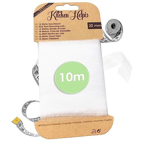 Kitchen Helpis® Saumband 10 m, Gardinen & Hosen kürzen ohne Nähen, Saumband zum Aufbügeln selbstklebend, Bügelband, Bügelvlies beidseitig haftend, Stoffklebeband, Gardinenband zum Aufbügeln von Kitchen Helpis