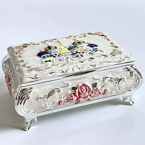 KiteStar Rechteckige Vintage-Schmucktruhe, buntes Schloss-Relief, Metall-Schmuckschatulle, für Armbänder, Halsketten, Ohrringe, Ringe, Aufbewahrungsbox für Damen (Rosa, klein) von KiteStar