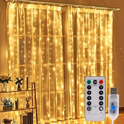 Kitnelw Lichterkette Vorhang 3x3M 300 LED Lichterketten Vorhang Innen Außen Lichtervorhang Warmweiß mit Fernbedienung 8 Modi Timer USB Kitnelw Lichterkette Vorhang 3x3M 300 LED Lichterketten Vorhang Innen Außen Lichtervorhang Warmweiß mit Fernbedienung 8 Modi Timer USB von Kitnelw